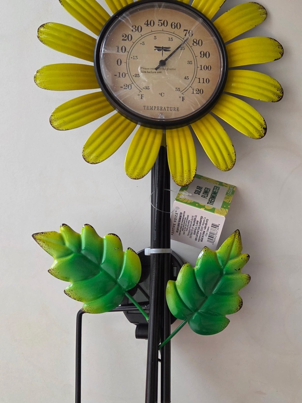 Solar Sunflower Garden Thermometer Stake Metal Flower Outdoor Yard Décor